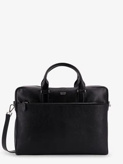 Tom Ford Leather Work Bag With Logo In Black