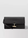 Tom Ford Leather Wristlet Pouch Gold-tone Hardware In Black