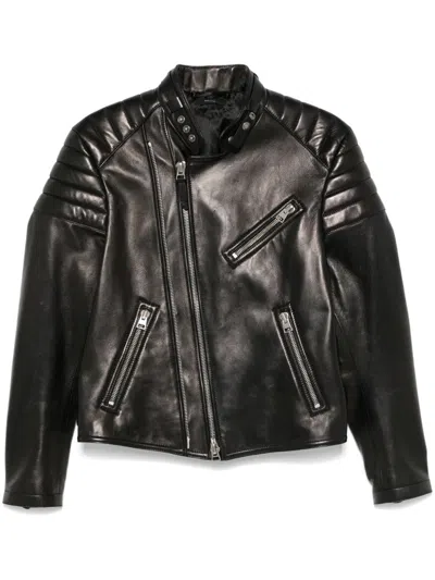 Tom Ford Leather Zipped Biker Jacket In Black