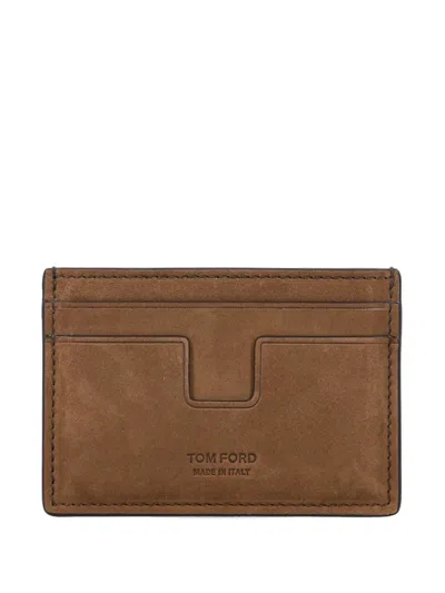 Tom Ford Nubuk Card Holder Compact Design Edges In Brown