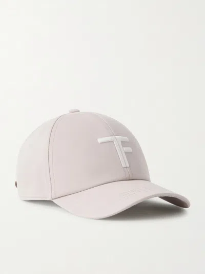 Tom Ford Leather-trimmed Logo-embroidered Cotton-twill Baseball Cap In Neutral