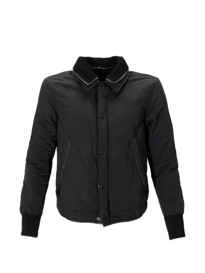 Pre-owned Tom Ford Leather-trimmed Quilted Jacket In Black