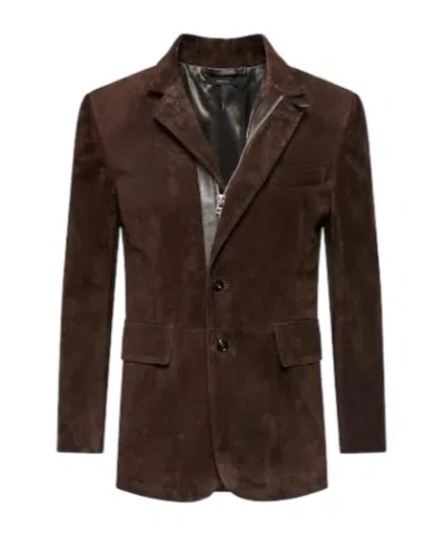 Tom Ford Leather-trimmed Suede Blazer In Black