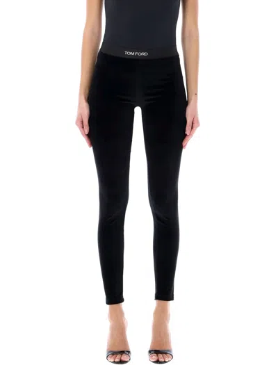 Tom Ford Leggings With Branded Band In Velvet Woman In Black