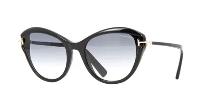 Pre-owned Tom Ford Leigh Ft 0850 Shiny Black/dark Grey Shaded (01b) Sunglasses In Gray