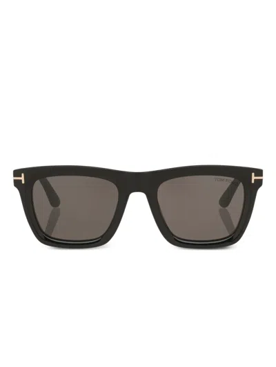 Tom Ford Leilo Metal-detail Rectangle Sunglasses In Black