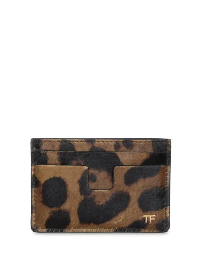 Tom Ford Leo Calf Card Holder In Brown