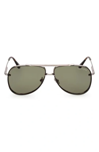 Tom Ford Leon 62mm Pilot Sunglasses In Light Ruthenium/t Logo
