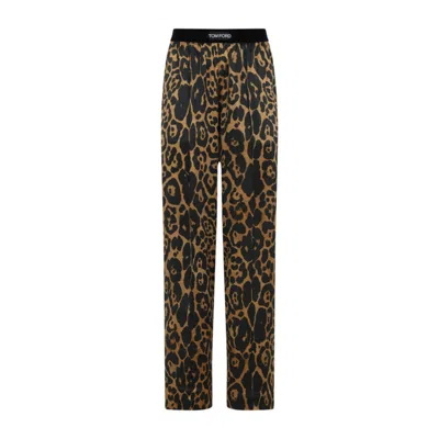 TOM FORD TOM FORD LEOPARD CAMEL SILK PANTS