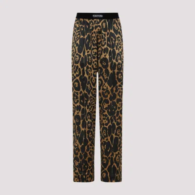 TOM FORD LEOPARD CAMEL SILK PANTS