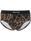 Tom Ford Leopard Cotton Briefs In Brown