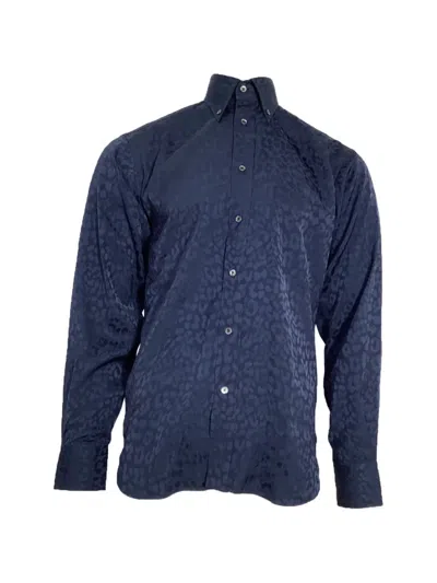 Pre-owned Tom Ford Leopard-jacquard Long-sleeve Shirt In Blue