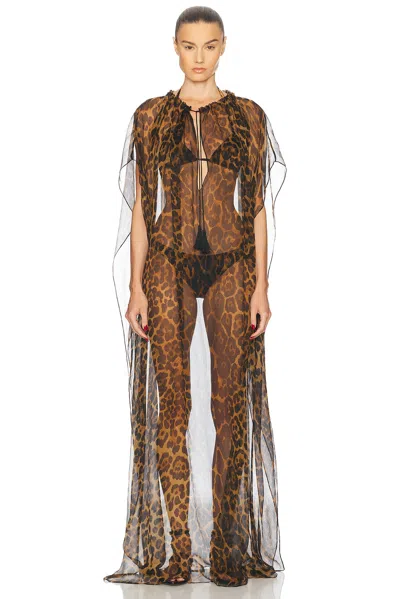 Tom Ford Leopard Kaftan Dress In Camel
