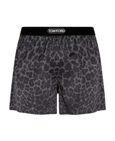 Tom Ford Leopard-print Boxer Briefs In Black