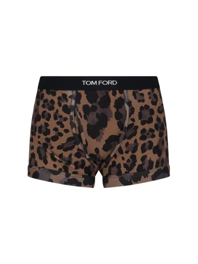 Tom Ford Leopard Print Boxer Shorts In Brown