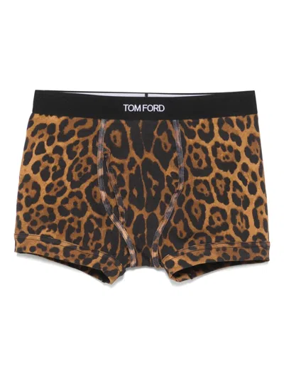 Tom Ford Leopard-print Boxers In Brown