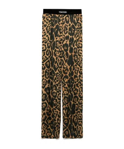 TOM FORD TOM FORD LEOPARD PRINTED WIDE LEG PANTS