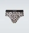 Tom Ford Leopard-print Cotton-blend Briefs In Black