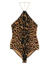 Tom Ford Leopard-print Chain Halter One-piece Swimsuit In Brown