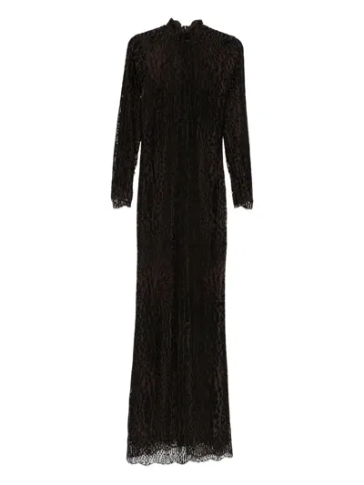 Tom Ford Leopard-print High-neck Maxi Dress In Black