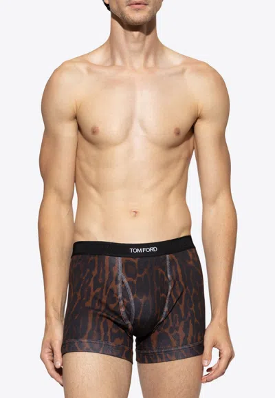 Tom Ford Leopard-print Stretch-cotton Boxer Briefs In Brown