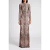 Tom Ford Leopard Lace Mock-neck Evening Dress In Brown
