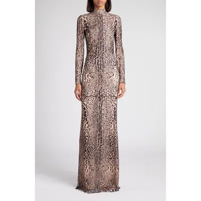 TOM FORD TOM FORD LEOPARD PRINT LONG SLEEVE LACE GOWN