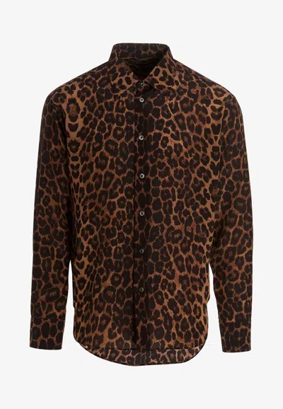 Tom Ford Leopard Print Long-sleeved Shirt In Brown