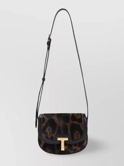 Tom Ford Leopard Print Mini Bag With Gold-tone Hardware In Black