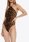 Tom Ford Leopard-print Chain Halter One-piece Swimsuit In Brown