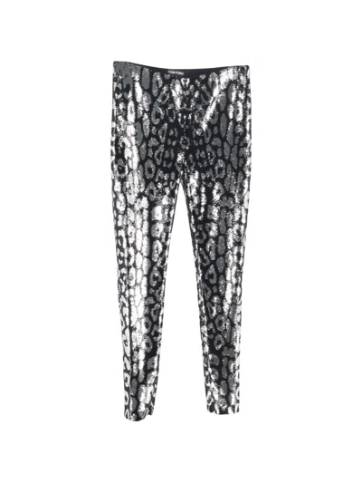 Pre-owned Tom Ford Leopard Print Sequined Leggings In Silver