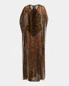 Tom Ford Leopard Print Sheer Kaftan In Camel