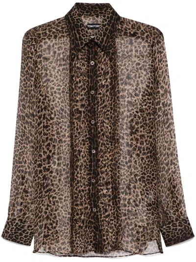 Tom Ford Leopard-print Shirt In Brown