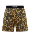 Tom Ford Multicolor Shorts With Patch Logo On The Waist And All-over Leopard Print In Silk Stretch W In Green