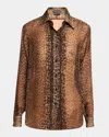 Tom Ford Leopard-print Silk Chiffon Creponne Shirt In Leopard Br