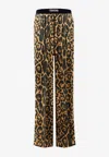 Tom Ford Multicolor Pants With Logo Patch On The Waist And All-over Leopard Print In Silk Stretch Wo In Brown