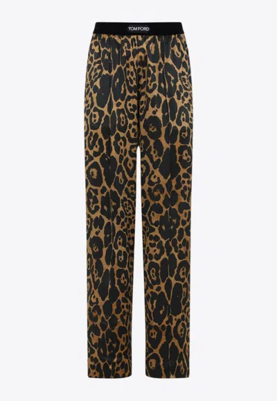 TOM FORD LEOPARD PRINT SILK PANTS