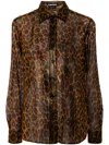 Tom Ford Laminated Leopard Print Button-front Blouse In Brown