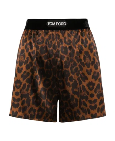 TOM FORD TOM FORD LEOPARD-PRINT LOGO WAISTBAND SHORTS