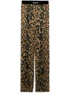 Tom Ford Multicolor Pants With Logo Patch On The Waist And All-over Leopard Print In Silk Stretch Wo In Braun