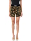 Tom Ford Multicolor Shorts With Patch Logo On The Waist And All-over Leopard Print In Silk Stretch W