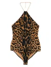Tom Ford Leopard-print Chain Halter One-piece Swimsuit In Brown