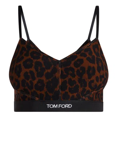 Tom Ford Leopard-print Top In Brown