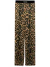 Tom Ford Multicolor Pants With Logo Patch On The Waist And All-over Leopard Print In Silk Stretch Wo In Brown
