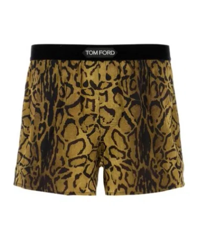 Tom Ford Leopard Printed Boxers In Brown