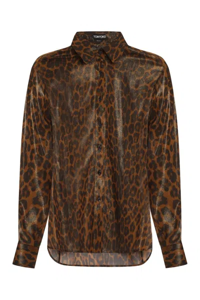 Tom Ford Laminated Leopard Printed Georgette Shirt