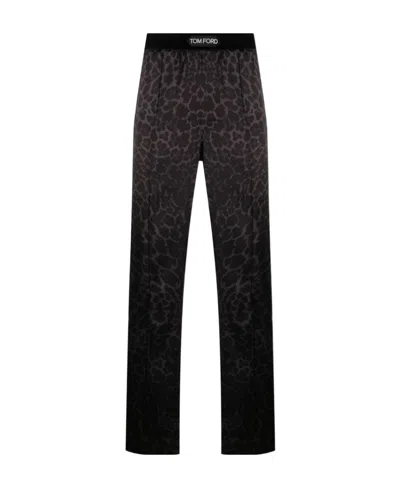TOM FORD TOM FORD LEOPARD-PRINTED STRETCHED PAJAMA TROUSERS