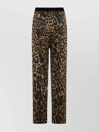 Tom Ford Leopard Silk Straight Leg Trousers In Black