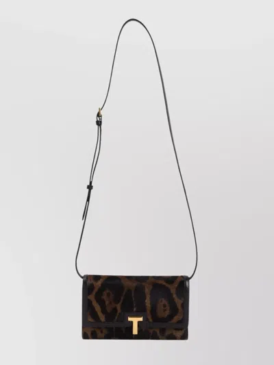 Tom Ford Leopard Wallet Shoulder Strap In Blue