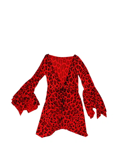 Pre-owned Tom Ford Leopard-print Backless Mini Dress In Red